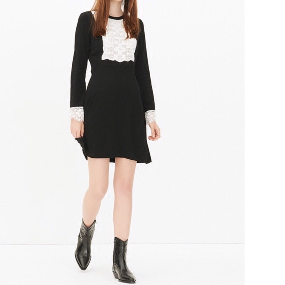 SANDRO SIERA EMBROIDERED CREPE DRESS IN BLACK M - Picture 2 of 8